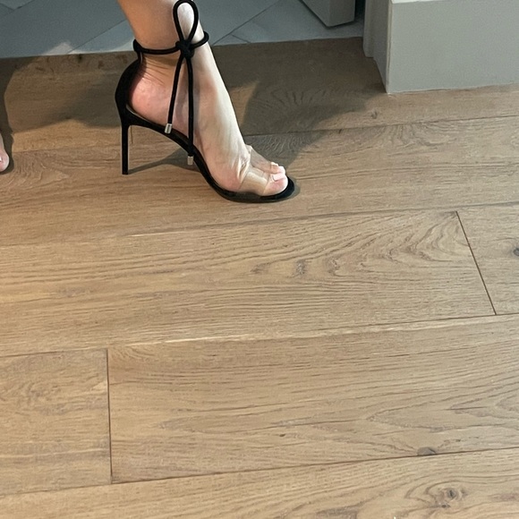 Manolo Blahnik black suede ankle wrap sandal with clear toe strap - Picture 7 of 9